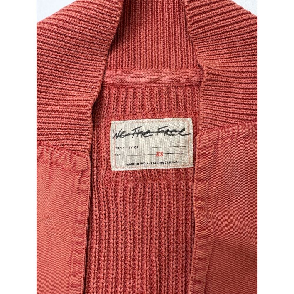 NWOT Free People Worn Thru Dark Coral Surplus Cardi Cropped Slouchy Cotton Sz XS - Picture 3 of 9